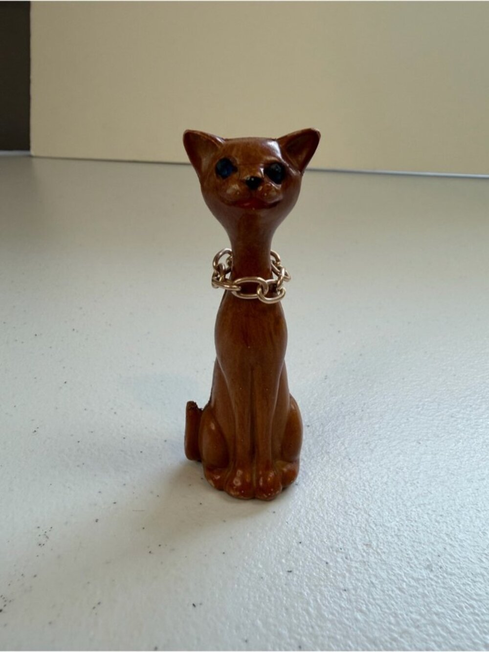 Vintage Mid Century Modern MCM Brown Jewel Eyes Atomic Cat Figurine Statue 1960s